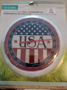 104-108-A La Crosse 8" Round Indoor/Outdoor Dial Thermometer - Americana - Picture 1 of 9
