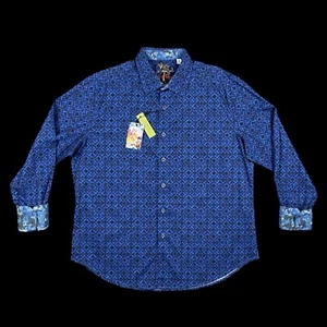 NUEVO CON ETIQUETAS Camisa Robert Graham Manga Larga Abotonada Para Hombres XL Azul Negro Estampado Geométrico - Imagen 1 de 19