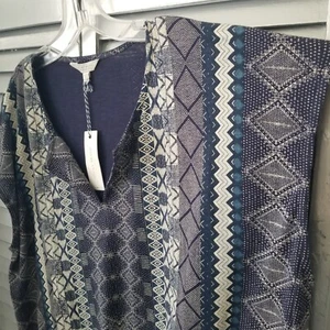 Lucky Brand Women 3X Blue Ivory Bandana Print Top Shirt Blouse Tie Bottom - Picture 1 of 16