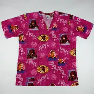 DISNEY Pirates of the Caribbean V-Neck Scrub Top Shirt World's End Adult Small - Picture 1 of 11