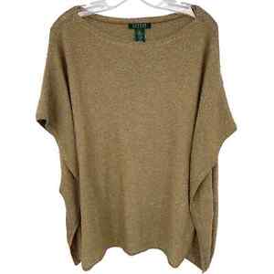 Ralph Lauren Sweater Womens XL Batwing Pullover Shimmer Linen Blend Gold