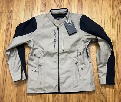 全新带标签 300.00 美元 Harley-Davidson 男式 Piledriver 2.0 Snaptab 纺织夹克棕褐色大号 — 第 1/4 张图片