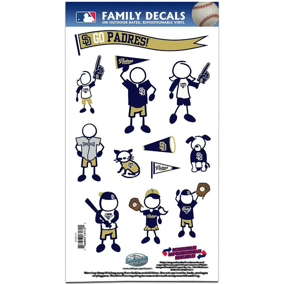 San Diego Padres Medium Family Decals 9 Pack (NEW) MLB Auto Car Sticker Emblem - Image 1 of 1