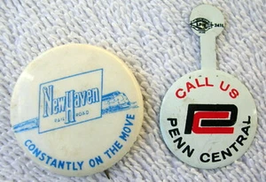 2 botones traseros de pasador ferroviario vintage, New Haven, Penn Central - Imagen 1 de 4
