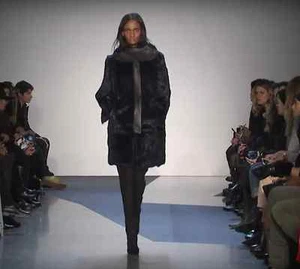 HELMUT LANG Fontana Blue Real Rabbit Fur Lamb Leather Runway Coat Parka Anorak M - Picture 1 of 12