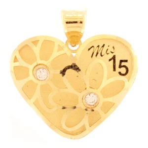 15 Years Heart White Cz'S Charm 14K - Picture 1 of 1
