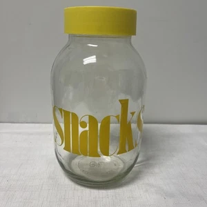 Vintage 1980's Carlton Clear Glass "Snacks" Yellow Lid 3L Jar Canister Storage - Picture 1 of 5