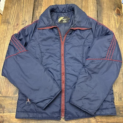 Outerwear From Sears Blue Puffer Jacket Size Tall Large Vintage Warm Red Striped - Image 1 of 4