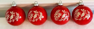 Lote De 4 Adornos Árbol Navidad Palomas/Ramas Brillo Rojo y Plateado De Colección Foto 1 de 4