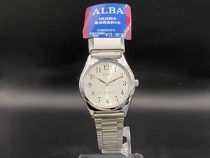 Funktioniert mit Etikett Seiko Alba V501-6V50 silbernes Zifferblatt 33 mm Quarz Herrenuhr Japan - Bild 1 von 11