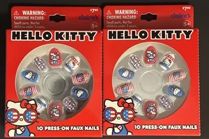 2 Sets Girls Faux Press On Nails Claire's Hello Kitty NEW Red, White, & Blue - Picture 1 of 3