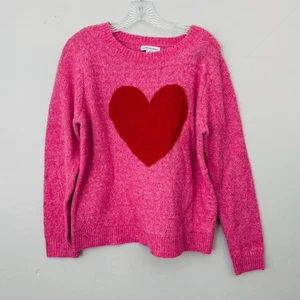 Cupcakes And Cashmere Pink Pullover Sweater With Red Heart Women’s Size L - Picture 1 of 7