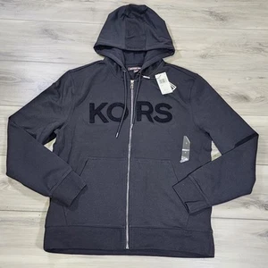 Michael Kors Full Zip Hoodie Men's Large Black Felt Logo New - Picture 1 of 11