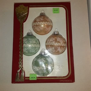 Vintage Victoria Collection Rauch Glass Christmas Ornament Green & Pink Set Of 4 - Picture 1 of 9