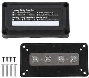 Heavy Duty 4 Way Bus Bar/Power Distribution Box Screw Terminal Studs 300A 48V DC - Foto 1 di 6