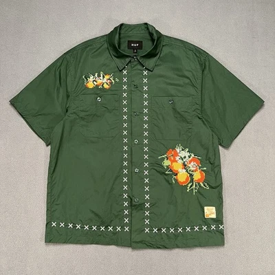 Camisa de Trabajo HUF Midnight Organic Pomona Verde Pequeña Manga Corta Abotonada Foto 1 de 4