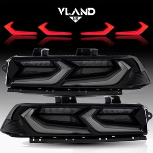 Set of 2 Tail Lights Black Smoked 2014-2015 Chevrolet Chevy Camaro Led Rear Lamp - Picture 1 of 12