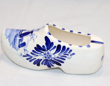 Vintage Cermaic Shoe Planter Delft Holland Hand Painted Small Vase White & Blue