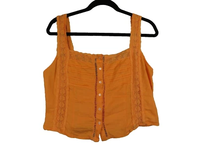 NUEVO SIN ETIQUETAS Free People Mujeres Camiseta sin mangas Recortada XL Lino Sin mangas Coral Naranja Foto 1 de 4