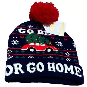 Berretto pom pom invernale nuovo con etichette Christmas Go Big or Go Home taglia unica adulti - Foto 1 di 2