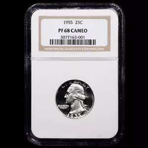 1955 Proof Washington Quarter 25c - NGC GRADED PF68 Cameo - Picture 1 of 4
