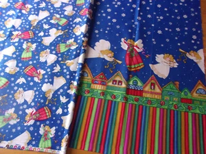 Angel Border Print & Tossed Angels on Blue Cotton Quilting Fabrics - 2 Pieces - Picture 1 of 4