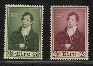 Francobolli Irlanda 145 e 146 MNH 1952 Thomas Moore spedizione veloce gratuita USA - Foto 1 di 2