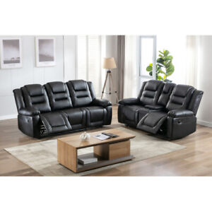 Home Theater Seating Manual Recliner PU Leather Reclining Sofa Set 2+3 Seat