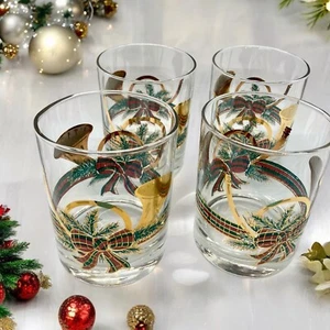 Culver YULE HORN Christmas Lowball boxed Set of 4 Old Fashioned Glasses  VINTAGE - Picture 1 of 6