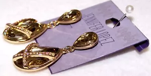 New JENNIFER LOPEZ Gold 2” BROWN Crystal EARRINGS Iridescent RHINESTONES JLO - Picture 1 of 13