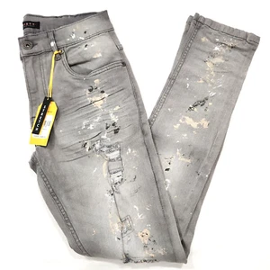 M.Society Men's Size 32X32 Super Stretch Skinny Fit Gray Denim Distressed Jeans - Picture 1 of 16