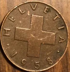 1958 SWITZERLAND HELVETIA 1 RAPPEN COIN - Picture 1 of 2