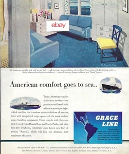 GRACE LINE AMERICAN COMFORT GOES TO SEA SANTA SHIPS 1940 OUTSIDE STATEROOM AD - Bild 1 von 1