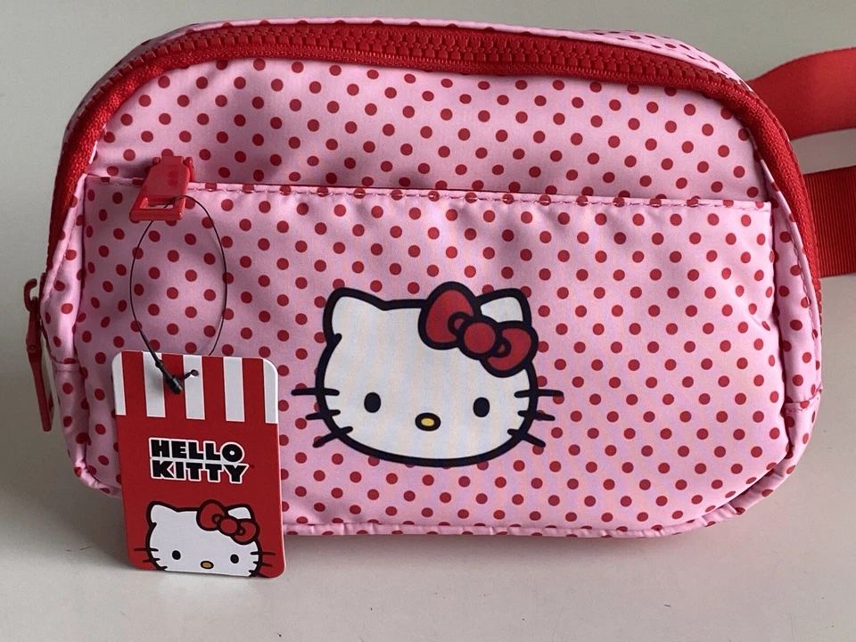 Hello Kitty Fanny Pack Waist Belt Crossbody Bag Pink Red Polka Dots Bioworld