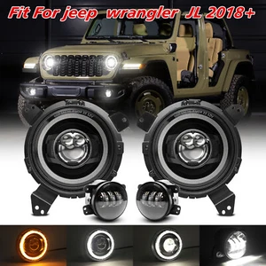 9'' Halo LED Headlights Fog Light Combo For Jeep Gladiator Wrangler JL JLU 2018+ - Bild 1 von 17