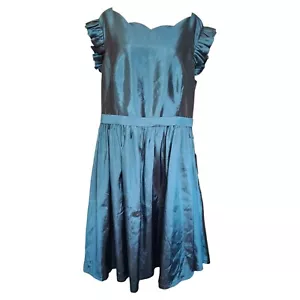Sexyher Teal Metallic 1950's Vintage Style Petal Sleeve Dress Womens Size UK 22 - Picture 1 of 7