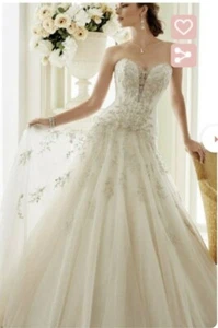 Sophia tolli wedding dress corset champagne 16 sparkly Venezia off shoulder - Picture 1 of 8