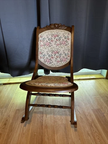 Vintage Victorian Style Wood Rocker w/ Upholstered Seat and Back Cover