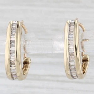0.38ctw Diamond Journey J-Hook Earrings 10k Yellow Gold Omega Backs - Picture 1 of 6