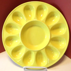 Farval Portugal Ceramic Deviled Egg & appitizer Serving Plate Easter Yellow EUC! - Picture 1 of 4