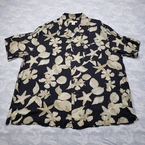 Island Passport Hawaiian Shirt Mens 2XL Black Sea Shell Button Up Short Sleeve - Picture 1 of 11