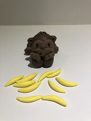 3D Monkey Edible Fondant Cake Toppers, Gum Paste, 1 Monkey With 10 Bananas. • 28$