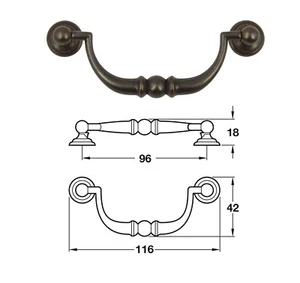 Manija de gota de risa, aleación de zinc, centros de fijación 96 mm (latón antiguo) - Imagen 1 de 1