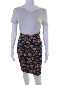 Artelier Nicole Miller Womens Black Floral Ruched Zip Back Pencil Skirt Size 2 - Picture 1 of 6