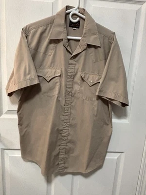 Camisa faroeste masculina de manga curta PLAINS. Botões de pressão tamanho G, bege, pérola - Imagem 1 de 4