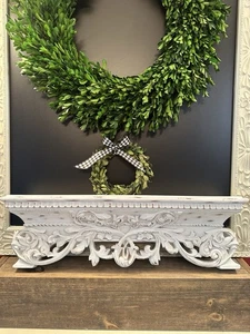 Farmhouse/French Country White Distressed Floating Carved Ornamental Wall Shelf - Picture 1 of 17
