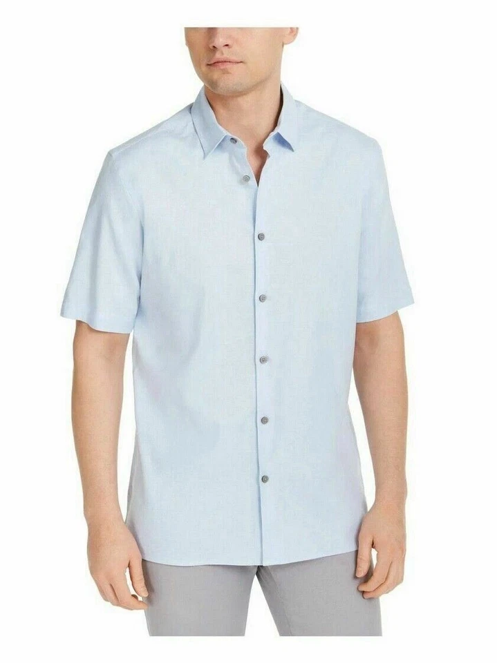 Alfani Mens Shirt Classic Light Blue Size Small S Solid Button Down 158