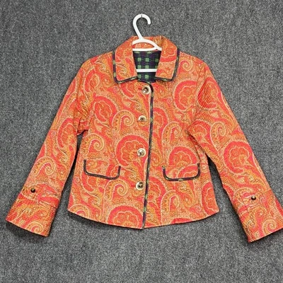 Chaqueta acolchada suave reversible con botones para mujer Abrigo cachemir a cuadros naranja verde Foto 1 de 4