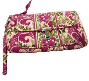 VERA BRADLEY PUSHLOCK Clutch w Wristlet in Pink Julep Tulip, 8" X 5 X 1" - Picture 1 of 6