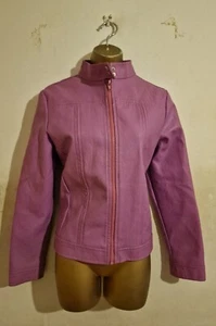 Suzie Pink Biker Button Faux Leather PU PVC Zip Up Retro Vintage Jacket 10 12 14 - Picture 1 of 10